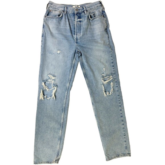 We the Free People Lasso High Rise Jeans Distressed Light Wash Blue Denim Sz 30 - Picture 2 of 16